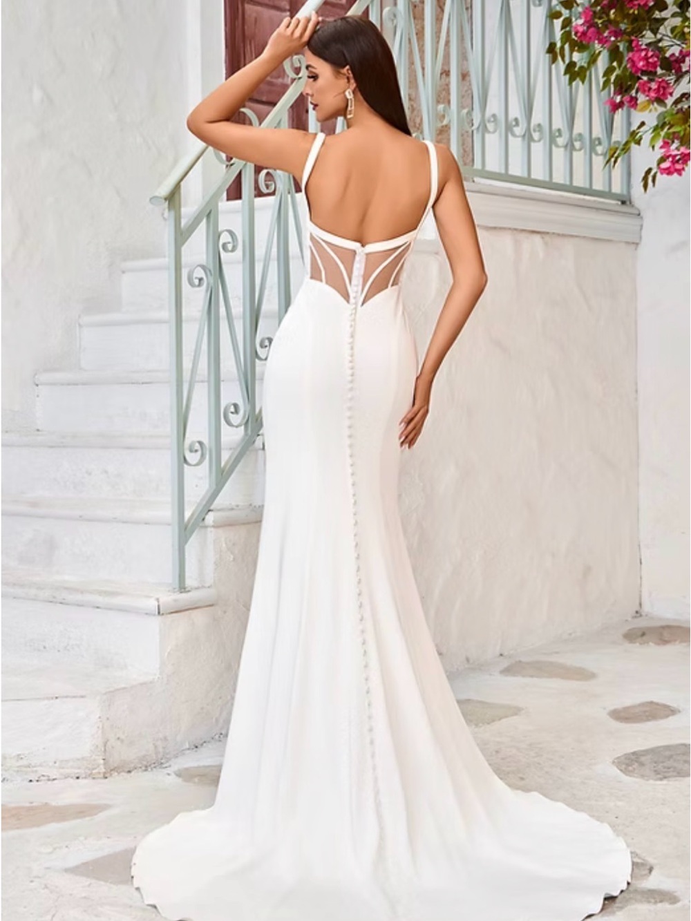 Ivory Square-Neck Wedding Gown with High Thigh Slit - Picture 3 of 7
